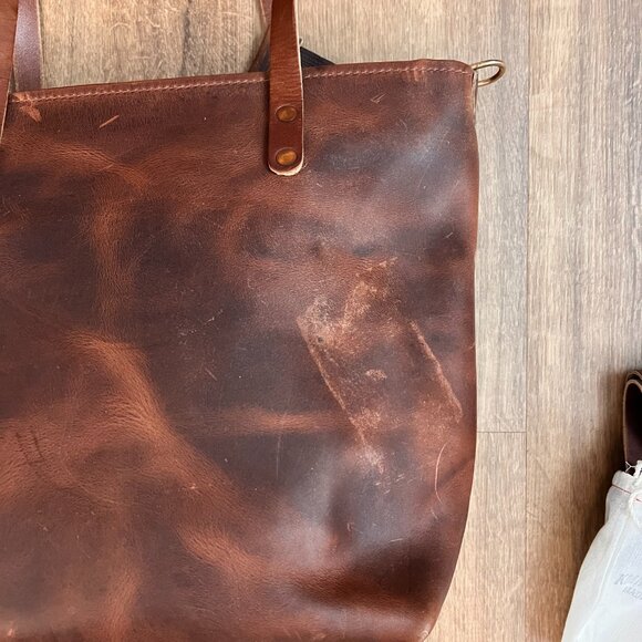 KMM & Co Brown Leather Hand Crafted Large Tote Bag Purse Zippered Travel Strap - Picture 12 of 13